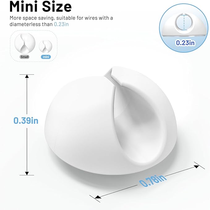 18 Pack Mini Cable Clips, Znben Cord Organizer Holder Adhesive Cord Management Charger Wire Holder Clips for Desk, Home, Office, Car, Cubicle, Nightstand White