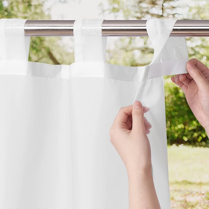 NICETOWN 2 Panels Outdoor Sheer Curtains for Patio Waterproof, Self-Sticky Tab Top Elgant Airy Voile Sheer Indoor/Outdoor Drapes for Arbor/Porch, Ivory, W54 x L108
