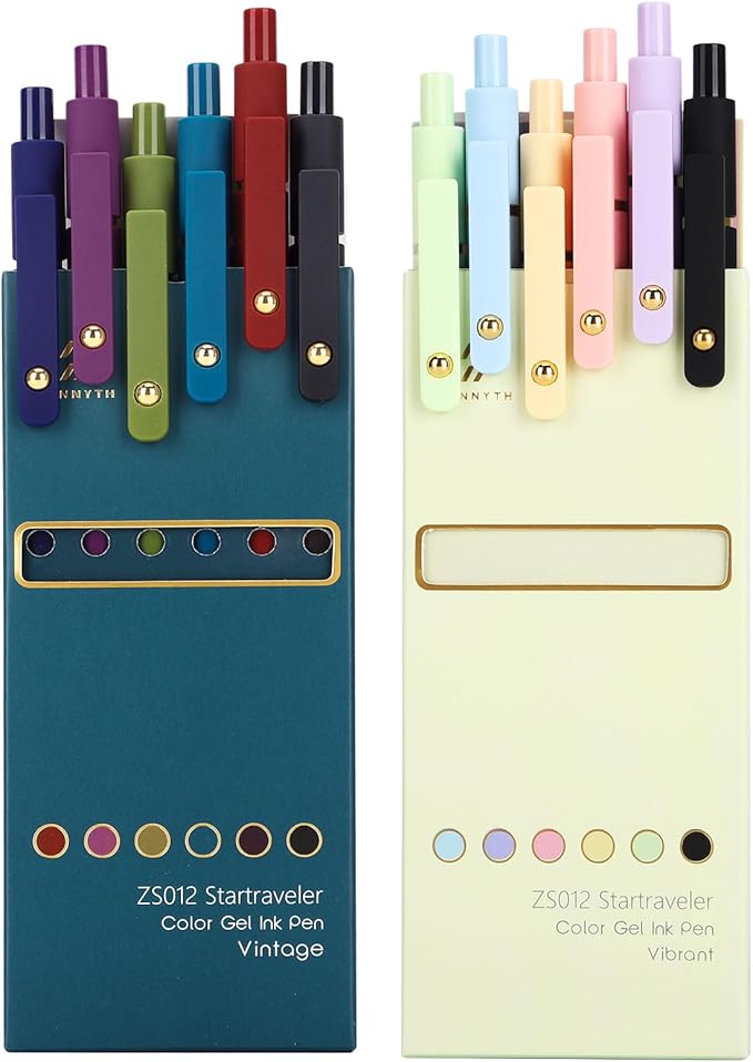 Ddaowanx Colorful Gel Pens, 0.5mm Fine Point Retractable,Colored Pens for Journaling and Sketching, Teacher Must Haves,Teacher School Supplies, Gifts for Nurse ﻿(12Pcs-Aesthetic+Vintage Colors)