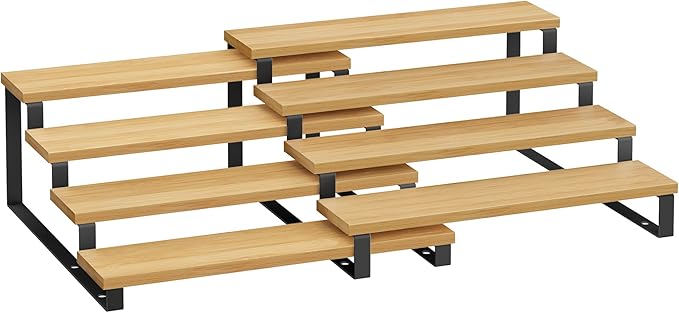 SONGMICS Display Risers, Set of 2 Engineered Wood Perfume Organizer Stand, 4-Tier Cupcake Stand Holder, Spice Rack, Shelf Risers for Figures, Dessert Shelves, Natural Beige and Ink Black UKCS216N01