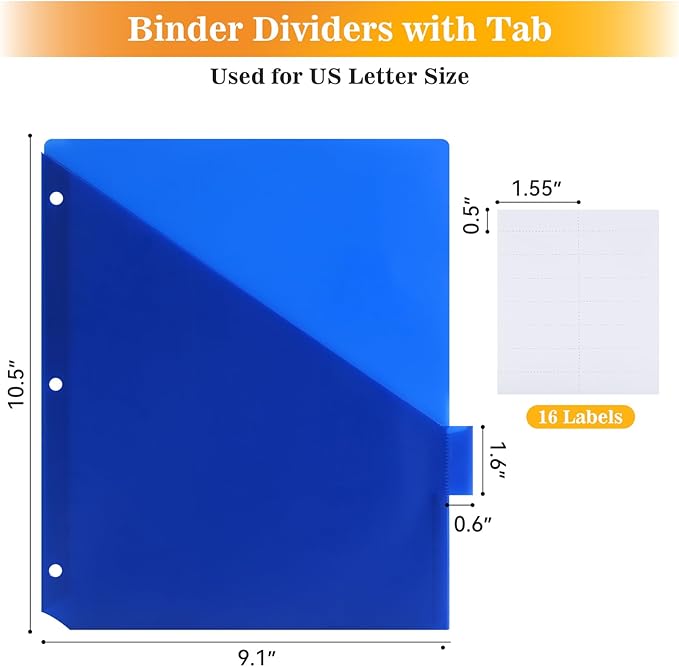 8-Tab Dividers for 3 Ring Binder, 24 Count Binder Dividers with Pockets, Subject Dividers, 3-Hole Plastics Sheets Protectors for US Letter Size in 0.5", 1",2" Binders, Vibrant 8 Color, 3 Packs