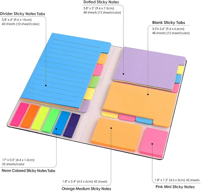 Sticky Notes Set, Post Self-Stick Notes Pads for Journaling Notebook Planner Study, Office Supplies College Essentials Back to School Supplies for High School Students Teen Girl Gifts Preppy Stuff