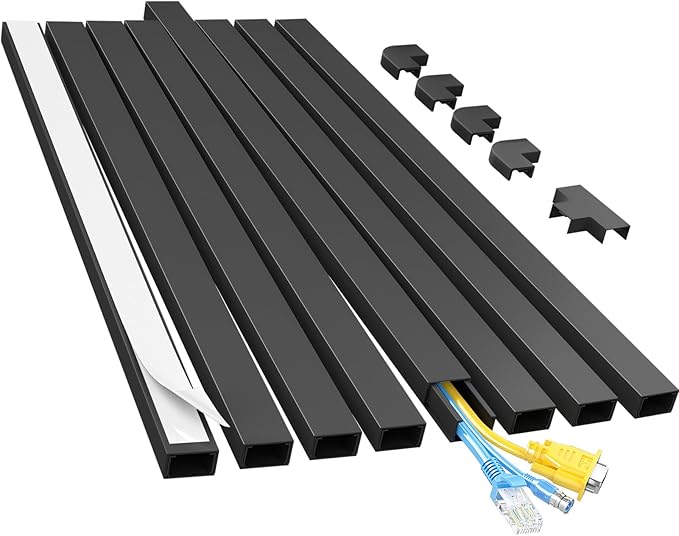 Yecaye Cord Hider, 113in Medium Cord Covers for Wires on Wall, Cord Organizer for 2-3 Wires, Easy Install Cable Management Kit, TV Cable Hider for Home Office, W0.95in H0.55in, Black
