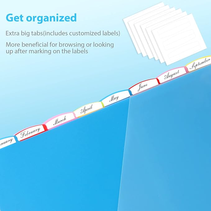 8 Tabs Plastic Dividers with 2 Clear Pockets - 6 Sets, Pocket Dividers for 3-Ring Binders, Multi-Color Binder Dividers, Total 48 Tabs