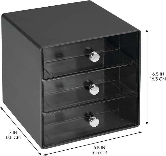 iDesign Divided 3-Drawer Stackable Organizer for Glasses, Sunglasses, and Readers - Black/Clear