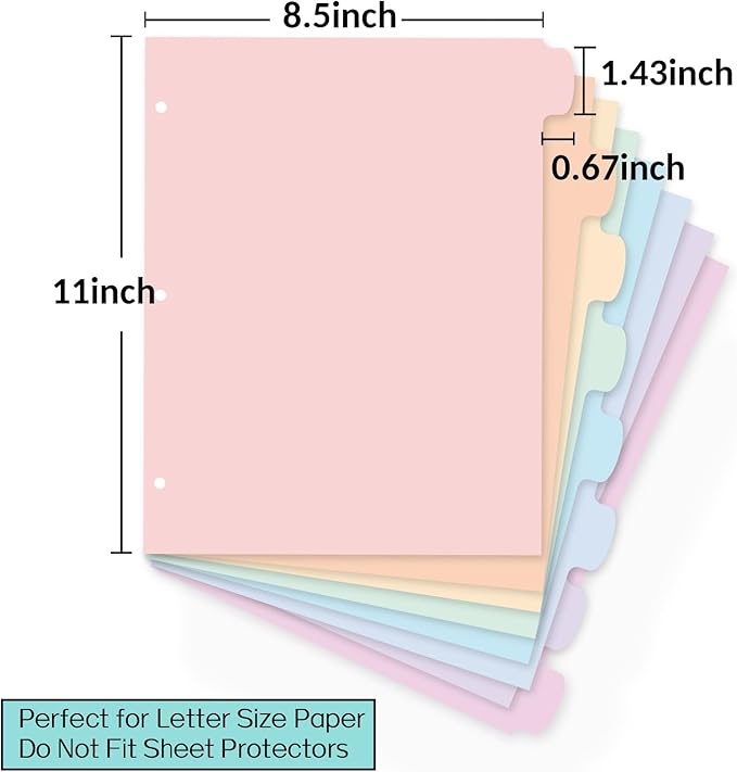 Sooez 8 Tabs Long-Lasting Plastic Write & Erase Large Tabs Dividers for 3 Ring Binder, Aesthetic Cute Pastels Binder Dividers for Student, Teacher, Office, Home Organizers, 12 Sets, Pastels Color