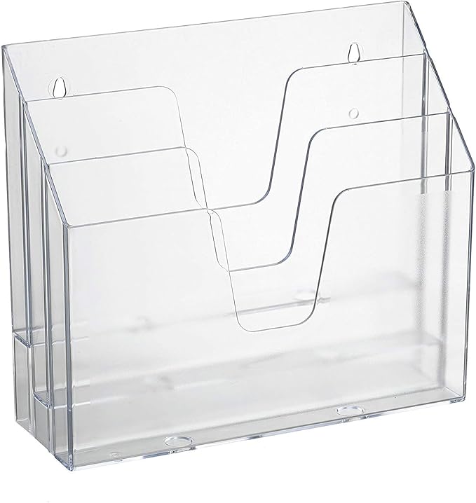 Acrimet Horizontal Triple File Folder Holder, Open Top Desktop Document Sorter for Letter Size Papers & Folders, Plastic (Clear Crystal)