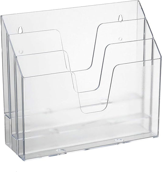 Acrimet Horizontal Triple File Folder Holder, Open Top Desktop Document Sorter for Letter Size Papers & Folders, Plastic (Clear Crystal)