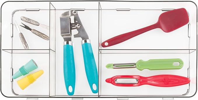 iDesign Interlocking 5-Section Drawer Organizer for Kitchen, Bathroom or Desk Drawers, Clear