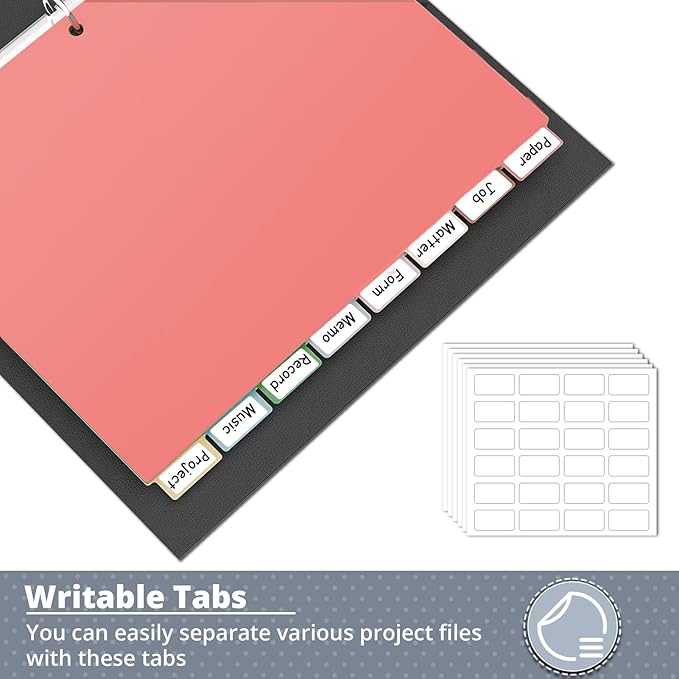 Dividers for 3 Ring Binder, Plastic 3-Hole Punched Letter Size 8-Tab Dividers, Bulk 96Pcs 12 Set Letter Size Multicolor Index Dividers for School Office Supplies