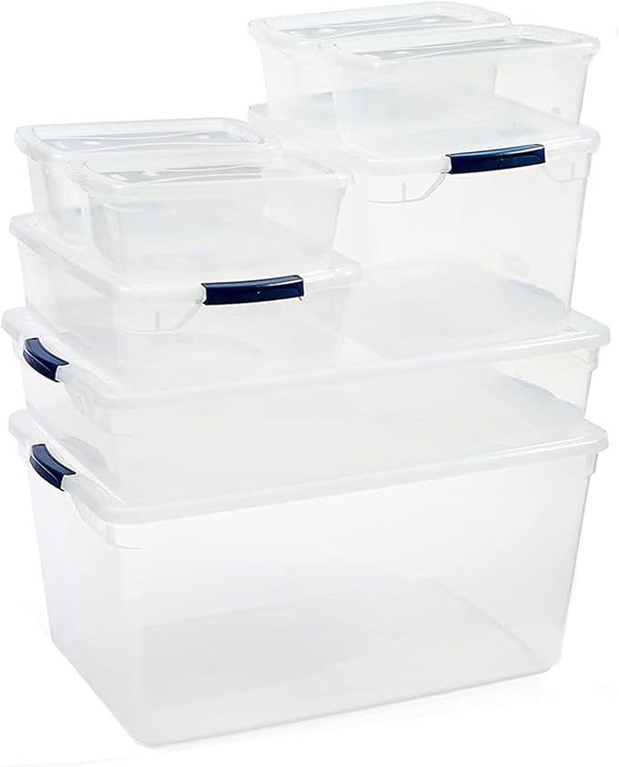 Rubbermaid Cleverstore Clear Dorm Variety 16-Pack, Made in USA, Stackable Large Clear Storage Bins with Lids, See-Through Plastic Storage, with Latching Lids, BPA-Free