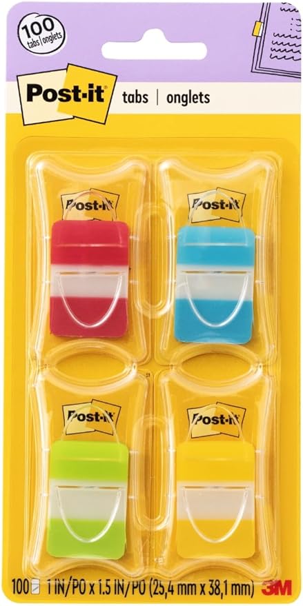Post-it Tabs, 1 in Solid, Asst Colors, 25/Color, 25/Dispenser, 4 Dispenser/Pack (686-RALY)
