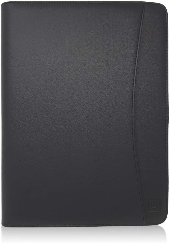 Matt Black Zippered Portfolio Binder - PU Leather Business Portfolio Organizer - Padfolio for Men & Women with US Letter Notepad, 10.5 Inch Tablet Pocket & Gift Box by Lautus Designs