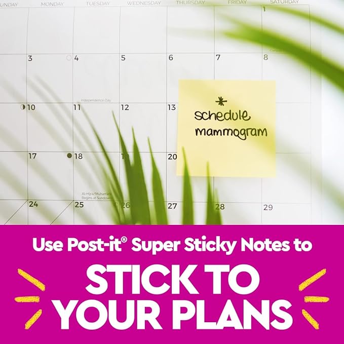 Post-it Super Sticky 100% Recycled Notes, 4 Sticky Note Pads, 4 x 6 in., 2X The Sticking Power, New Year Organization or Second Semester School Supplies, Canary Yellow