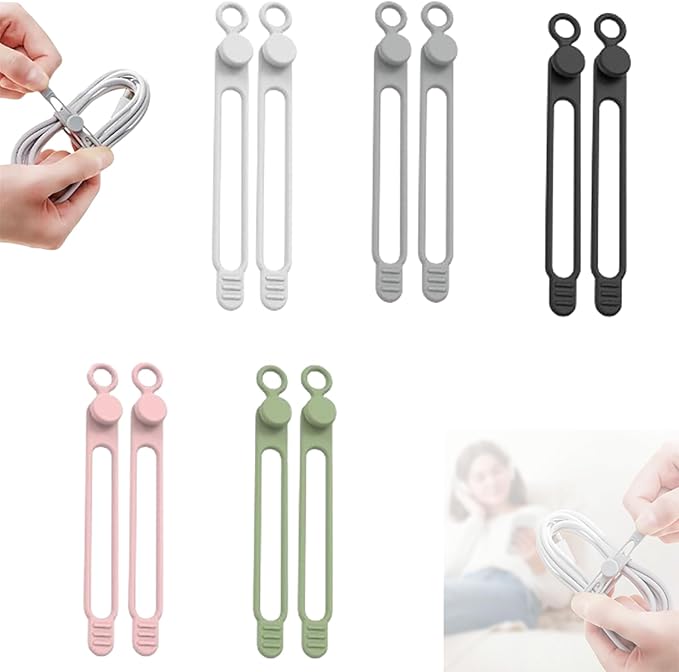 Data Cable Organizer, 2026 Upgrade Silicone Headphone Organizers, Silicone Cable Ties Reusable Cable Management Organizers Multipurpose Elastic Cord Organizer for Bundling and Fastening Cables (10Pcs)