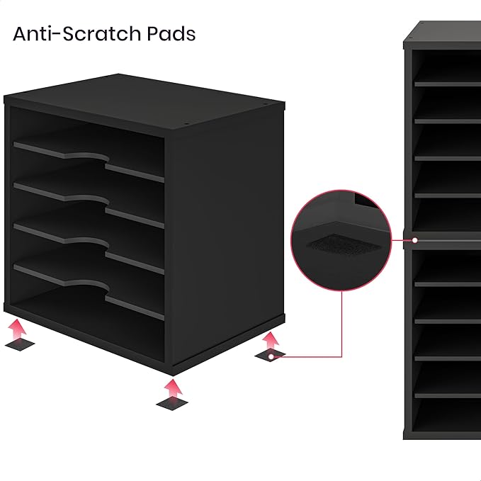 Ballucci File Organizer Paper Sorter, 5 Tier Adjustable Shelves Office Desk Organizer, 13 5/8" x 9 1/4" x 12", Black