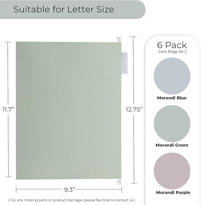 Y YOMA Letter Size - 6 Pack Extra Capacity Hanging File Folders Accordion Decorative Reinforced File Folder Cute Colored Expandable Folder for Office Home with 1/5-Cut Adjustable Tabs, Morandi Color