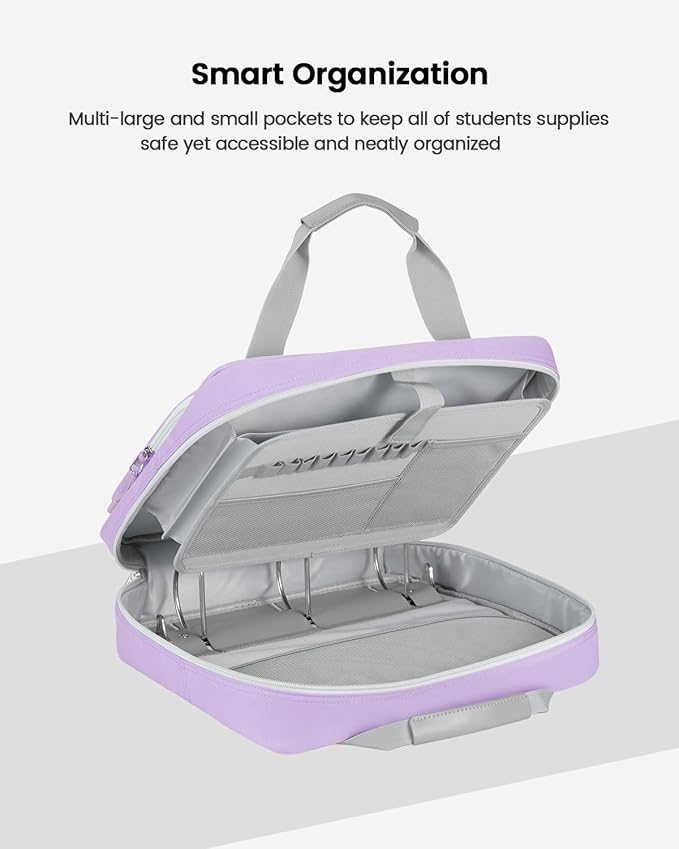 4 Inch 3 Ring Zipper Binder with Shoulder Strap & Handle & Multi-Pocket - 4" Binder with Zipper for School, Compatible with 13-Inch MacBook/Tablet -Patent Design Purple
