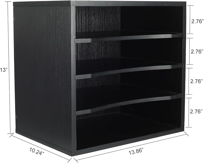PAG Mail Sorter Organizer, Wood Countertop Literature Organizer, Office Supplies Desktop File Bill Paper Organizer for Office Home School, 4 Compartments, Black