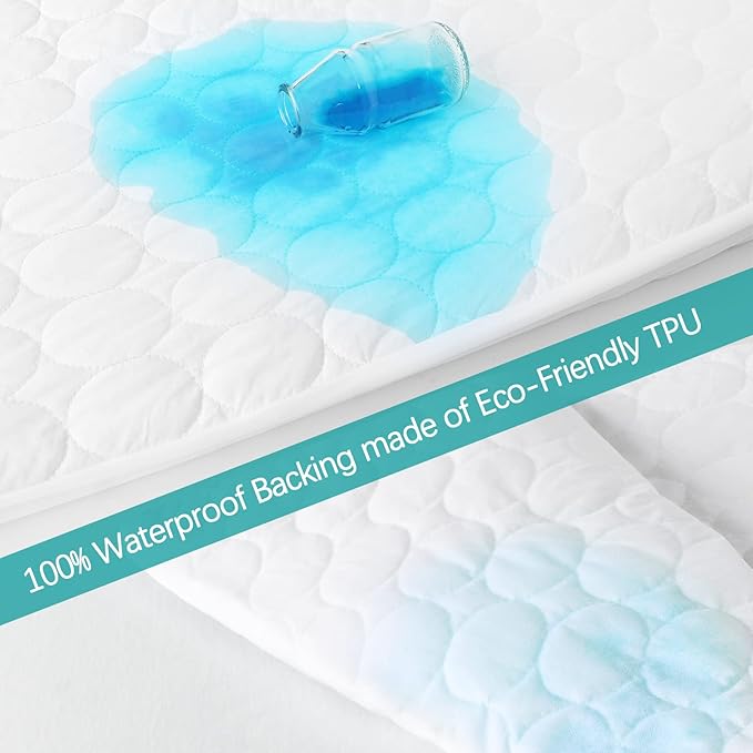 Crib Mattress Protector Sheets Waterproof 2 Pack, Quilted Crib Mattress Pad Cover Fitted Fits for Toddler Bed Mattress, White, 52” x 28”