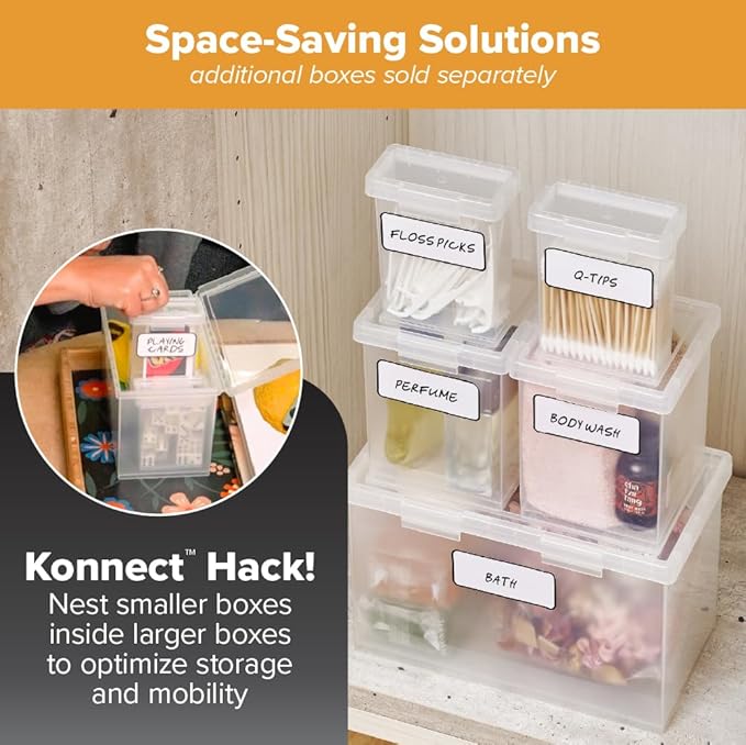 Bostitch Konnect Storage Containers with Lids, Organizer, Clear Plastic Box, Stackable Nesting Bins, 3-Piece Bundle, 1 Medium, 2 Small