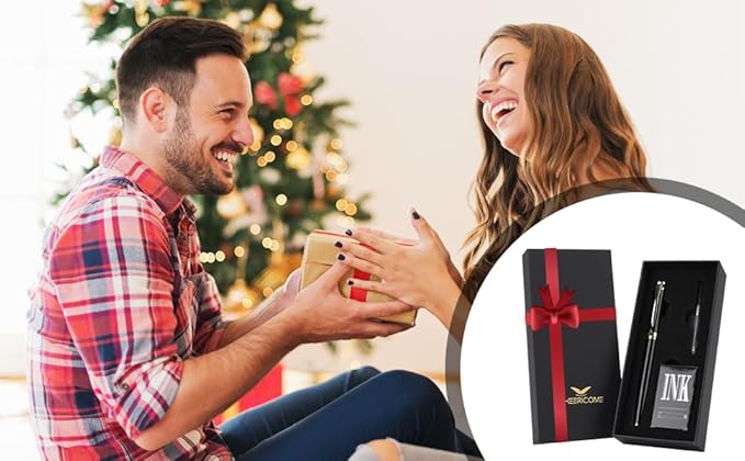 Cheericome Fountain Pen - Luxury Fountain pen set for Men & Women - Ink Pen for Smooth Writing - Fountain Pen Fine Nib，Includes 10 Ink Cartridges and Ink Refill Converter - Red