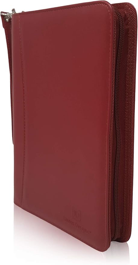 Zippered Portfolio Binder with Junior Legal 5x8 Notepad - Burgundy PU Faux Leather Business Padfolio Organizer Folder with 8 Inch Tablet Sleeve & Gift Box by Lautus Designs
