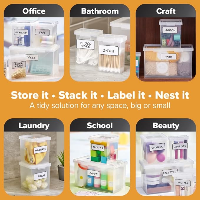 Bostitch Konnect Storage Containers with Lids, Organizer, Clear Plastic Box, Stackable Nesting Bins, 5-Piece Bundle, 1 Large, 2 Medium, 2 Small