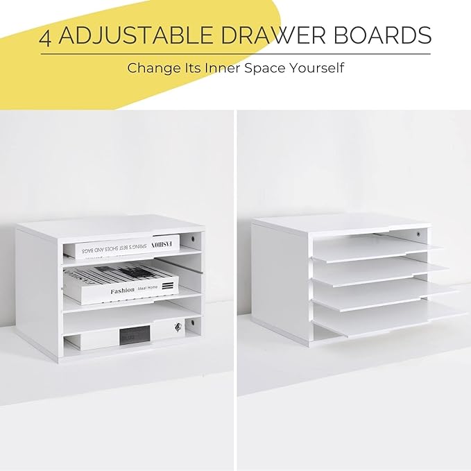 LAPTAIN Desktop File Sorter with 4 Adjustable Shelves for Home and Office, Paper Letter Tray Organizer Wall Mount, White
