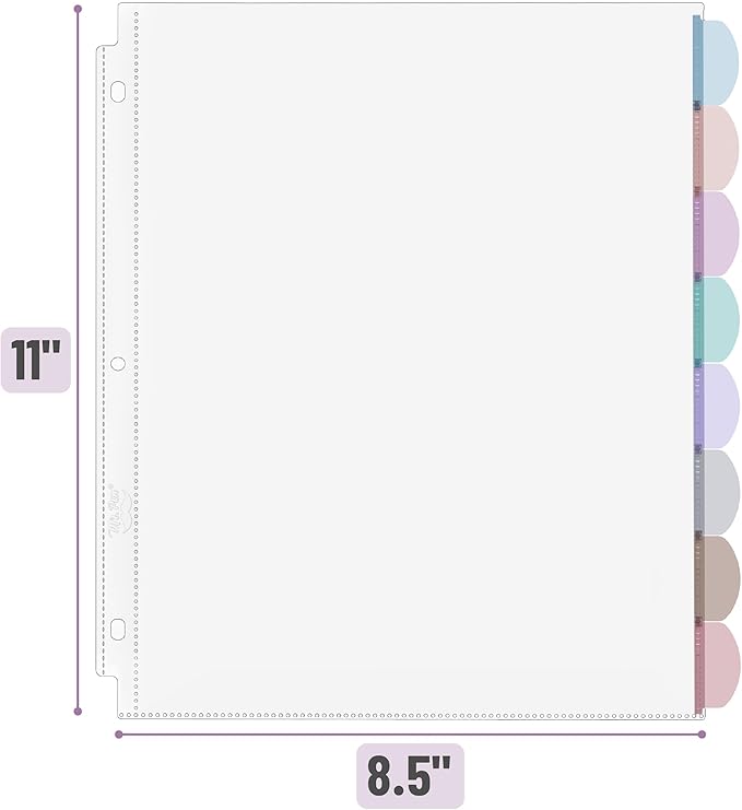 Mr. Pen- Clear Sheet Protectors with Tabs Bulk, 8 Tabs, 24 Sets, Clear Plastic Dividers for 3 Ring Binder, Insertable Index Page Divider Multicolor Tabs
