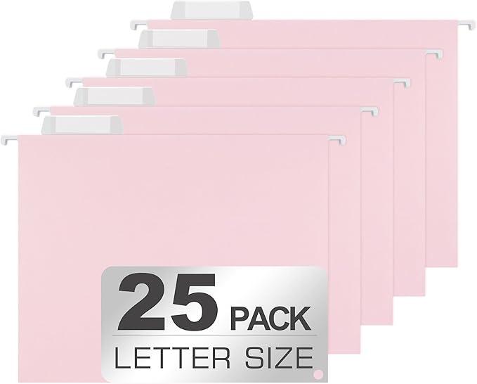 25 Packs Hanging File Folders,Cherry Pink Hanging File Folders Letter Size,Hanging Folders with 1/5-cut Tabs,Hanging Folders for Filing Cabinets, File Organizer Folder for Office,School,Home