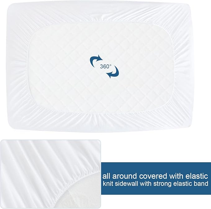 Full Extra Long (XL) Mattress Protector 100% Waterproof Full XL Sheets Fitted up to 14'' Depth Ultra Soft Terry Full XL Mattress Topper Cover Noiseless & Breathable, Machine Washable