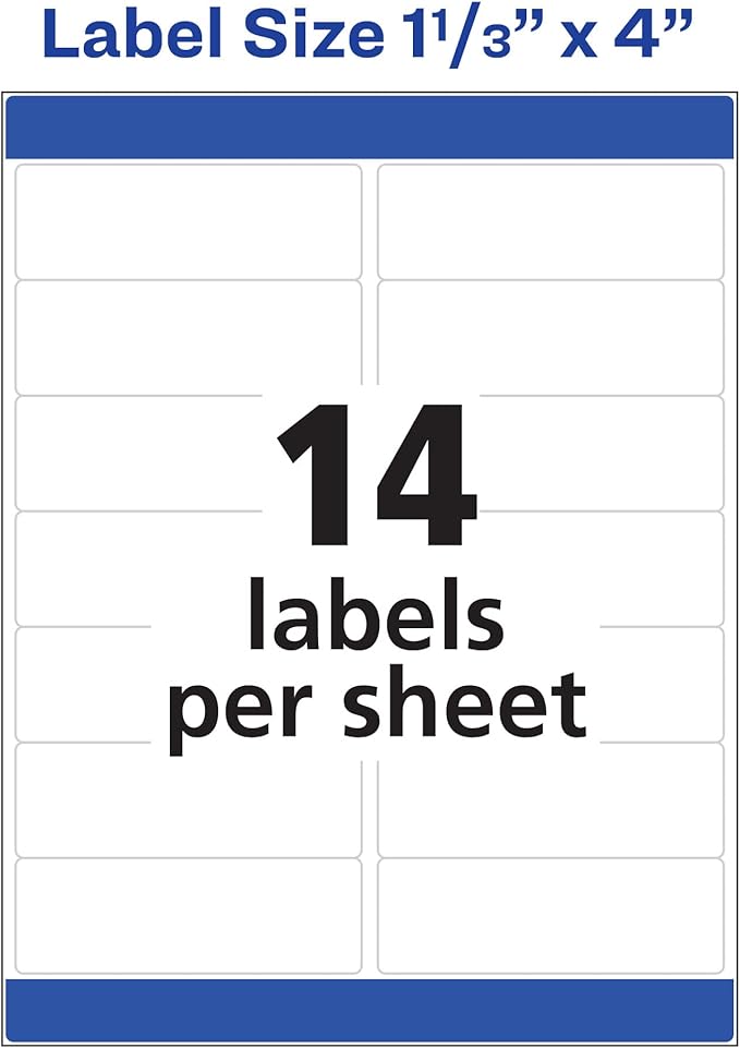 Avery Easy Peel Printable Address Labels with Sure Feed, 1-1/3" x 4", White, 1,400 Blank Mailing Labels (08462)