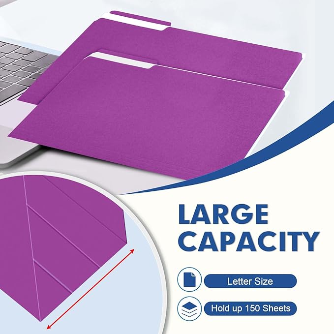 File Folder, PANDRI 120 Pack File Folder, 1/3 Cut Tab, Letter Size, Filing Folder for Office School Business, Rosepurple
