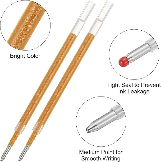 PATIKIL Gel Pen Refills,24 Pcs 0.8mm Medium Point Glitter Coloring Gel Ink Pen Replace Refills for Retractable Click Pens Writing Drawing Doodling Office Study Classroom Supplies,Gold Tone