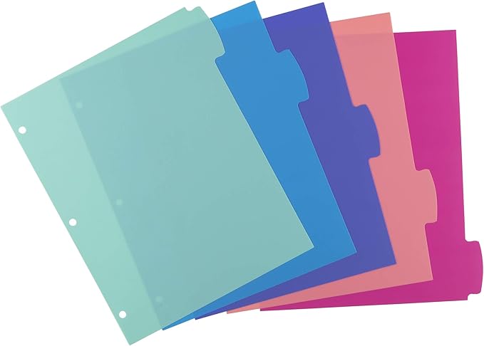 Avery Write & Erase Dividers for 3 Ring Binders, 5 Tabs per Set, Multicolor Big Tabs, Pastels, Binder Dividers Great for Organizing Reports, Projects, and More (16270)
