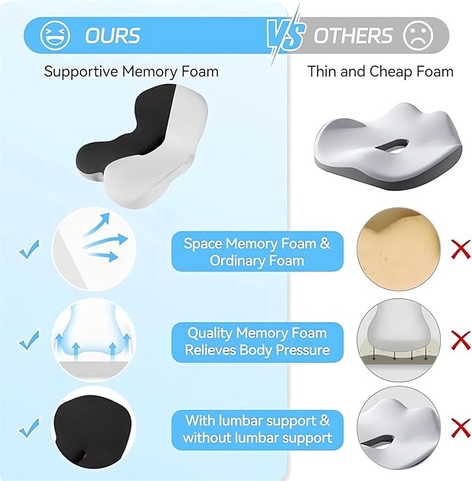 Memory Foam L-Shaped Integrated Seat Cushions for Car Truck Driver Ergonomic L Shape Lumbar Cushion Sciatica Back Pain Relief Office Chair Butt and Back Support Pillow Long Driving Booster Seat (D1)