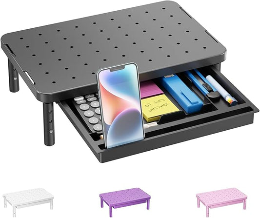 WALI Computer Monitor Stand with Storage, Desk Monitor Riser 3 Height Adjustable, Laptop Riser with Airflow Vents, Desk Organizer for Computer, Laptop, Printer (PTT002-B), 1 Pack, Black