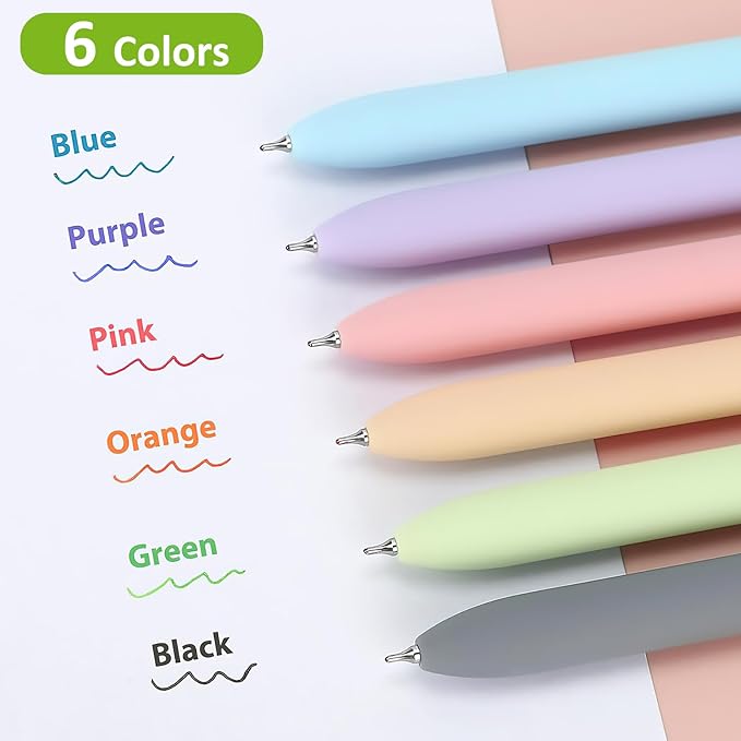FIOVER Colored Pens, 6 Pack Colorful Gel Pens, Quick-Dry 0.7mm Medium Point for Journaling, Note Taking, Doodling, Aesthetic Office School Supplies, Gifts for Women Men(Multiple Colors)