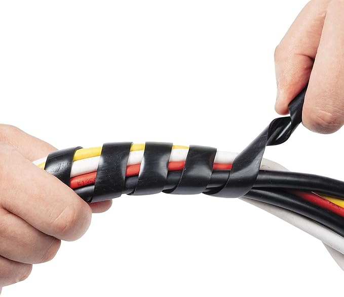 D-Line 8.2ft Black Cord Wrap, Spiral Cable Sleeve, Wire Wrapper for Cables 0.39-1.5in Diameter, Computer Cord Organizer, Wrap by Hand Cord Bundler, LDPE Plastic - 0.39in - 1.5in Diameter