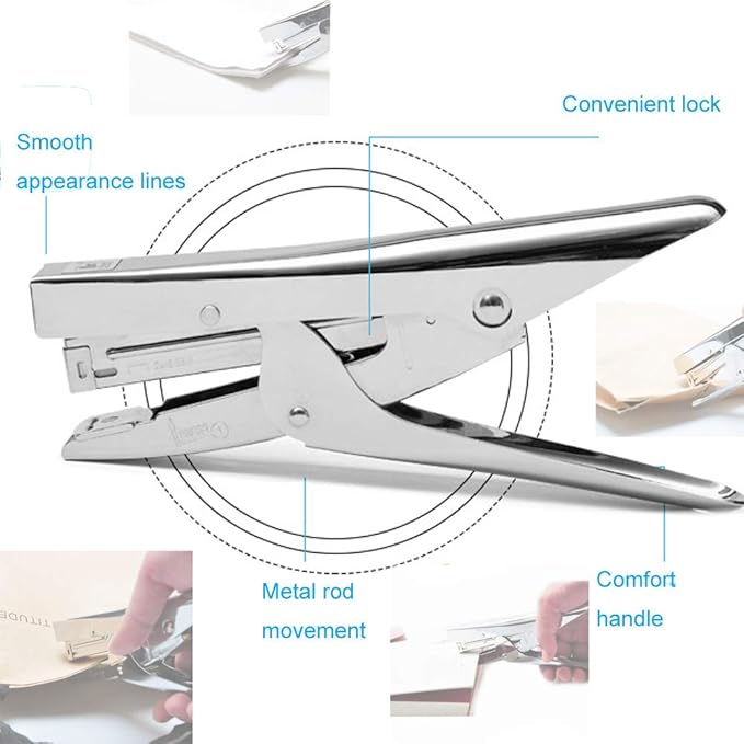 ONDY Plier Stapler Heavy Duty Office Hand Held 20-Sheet Papers Stapling Machine With 1000 Staples and Remover Tool, Silver