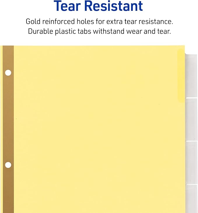 Avery Insertable Dividers for 3 Ring Binder, 5-Tab Sets, Clear Big Tabs, Buff Paper with Gold-Reinforced Holes, 48 Sets Total, Great for Organizing Reports, Projects, and More (48 Packs of 11110)