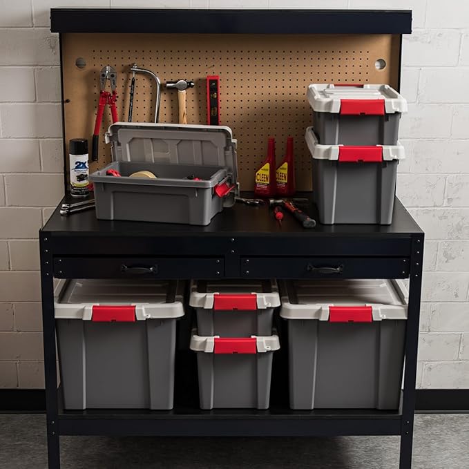 IRIS USA 3 Gallon Lockable Storage Totes with Lids, 5 Pack, Heavy-Duty Durable Stackable Containers, Large Garage Organizing Bins Moving Tubs, Rugged Sturdy Equipment Utility Tool Box, Gray