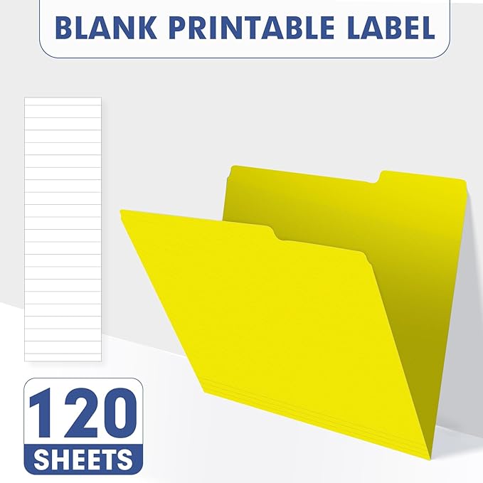 File Folder, PANDRI 120 Pack File Folder, 1/3 Cut Tab, Letter Size, Filing Folder for Office School Business, Yellow