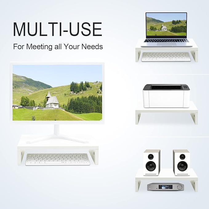 TEAMIX 14.2 inch White Monitor Stand Riser, Wood Monitor Riser with Storage for Desk Small Monitor Stand TV/Screen/PC/Laptop Riser Computer Stand Desktop Shelf (White-14.2 inch)