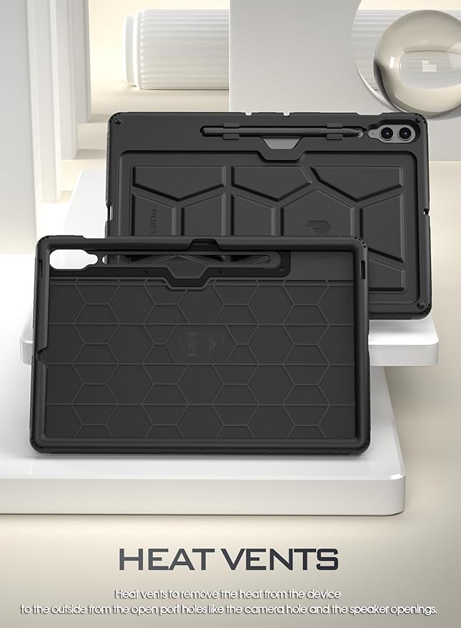 Poetic TurtleSkin Case for Samsung Galaxy Tab S9 FE+ Plus (2023 Release) 12.4 inch Case with S Pen Holder, Heavy Duty Shockproof Kids Friendly Protective Silicone Cover, Black