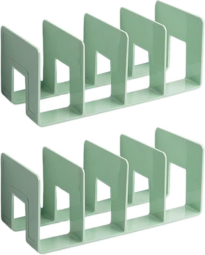 2PCS Acrylic File Organizer for Desk, Desktop Document/Mail Organizer, 4 Compartments Plastics Invisible Bookshelf Floating (12.5" x 5.7" x 5", Green)