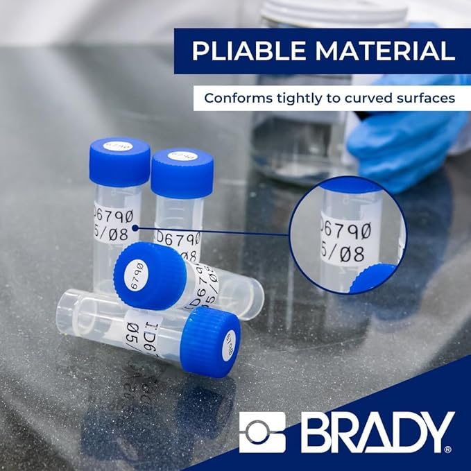 Brady Authentic (M4-86-461) Self-Laminating Cryogenic Polyester Labels 0.6" H x 2.625" W Black on White, Clear, 120 Labels. for use with The BMP41, BMP51, and M511 Label Printers