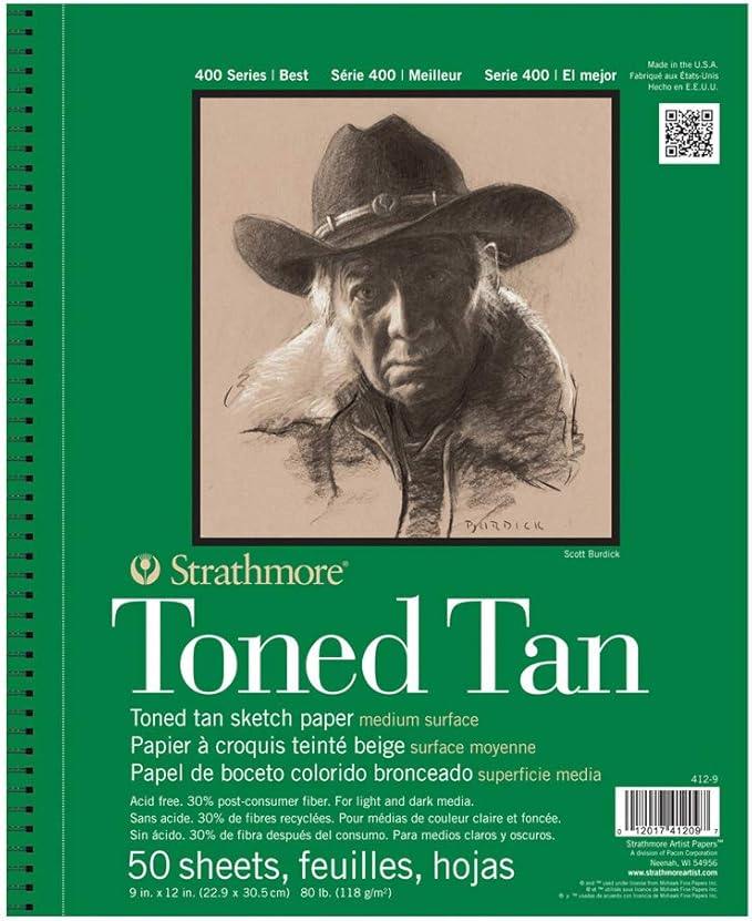 Strathmore 400 Series Sketch Pad, Toned Tan, 9x12 inch, 50 Sheets - Artist Sketchbook for Drawing, Illustration, Art Class Students