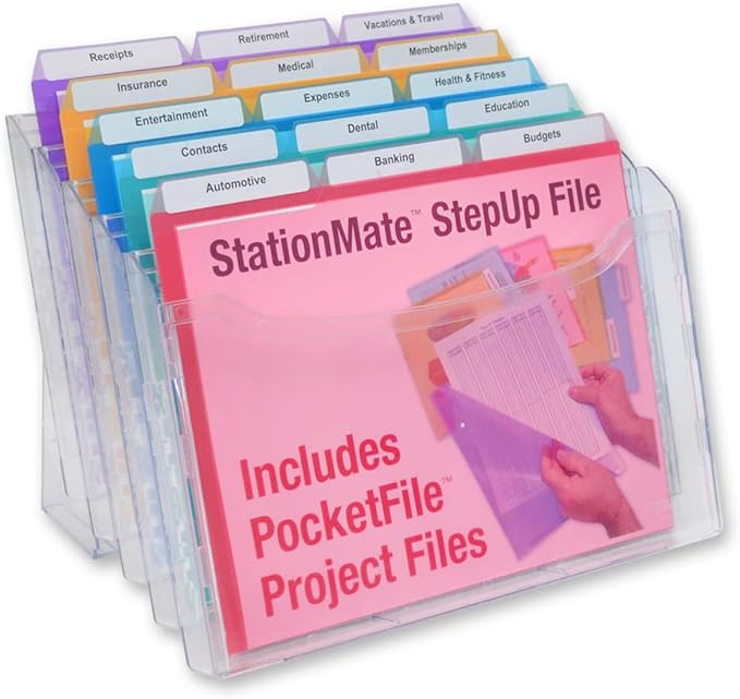 Ultimate Office StationMate Desktop Organizer (Includes 18, 3rd-Cut PocketFiles). Complete Project Manager and File Sorter for The Office or Home with an Incline Design Puts All Files in Clear View